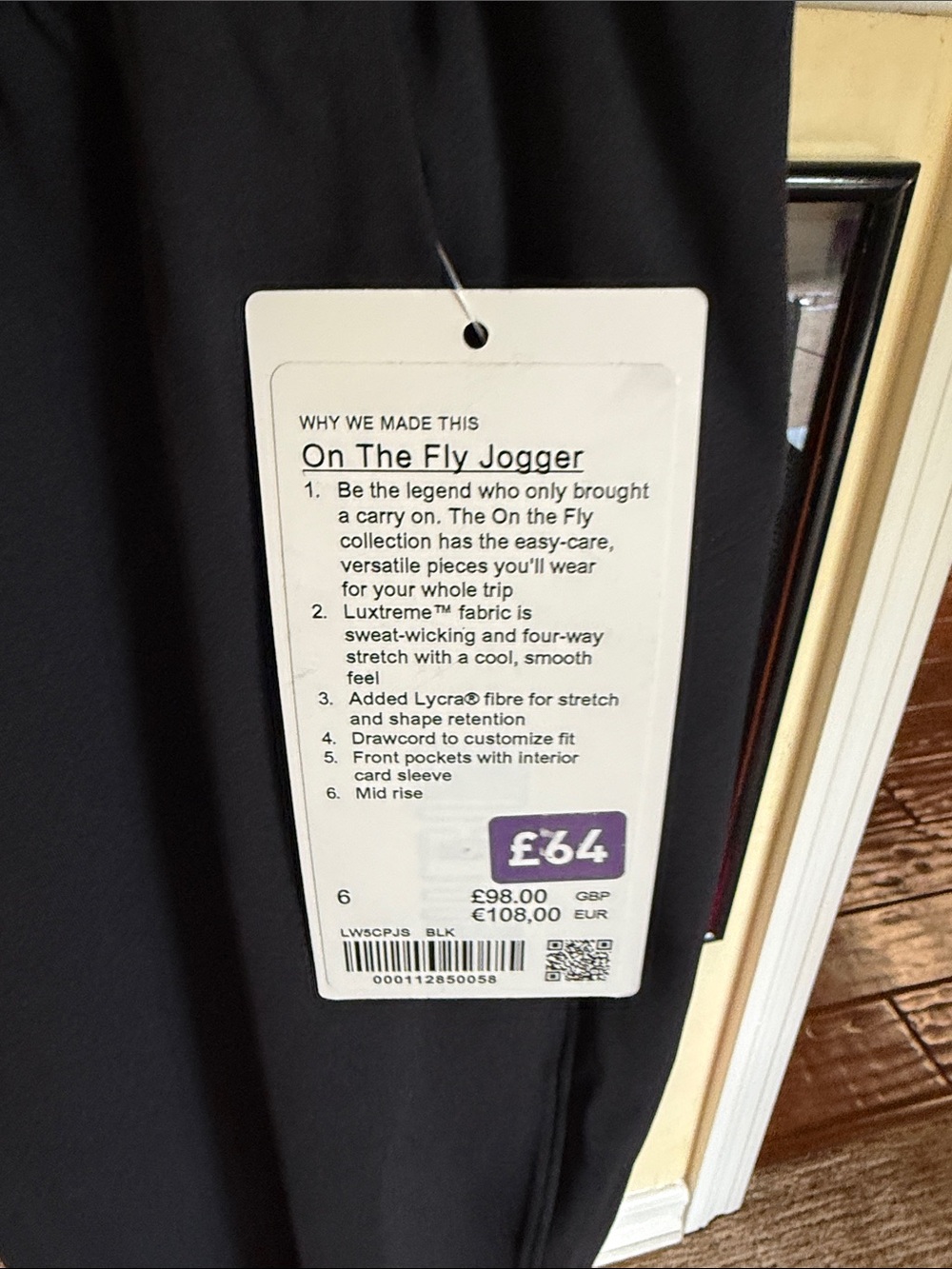 LULULEMON ON THE FLY Black Drawstring Jogger Pants SZ 6 NWT - Picture 2 of 2